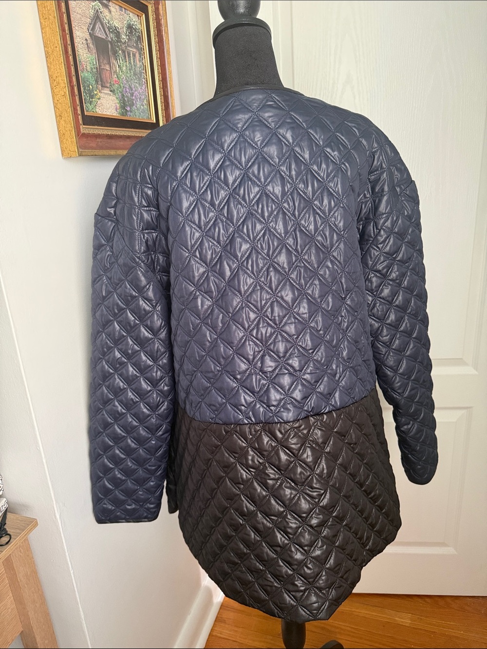 kate spade Two-Tone Navy and Black Quilted Puffer Jacket - Picture 4 of 11